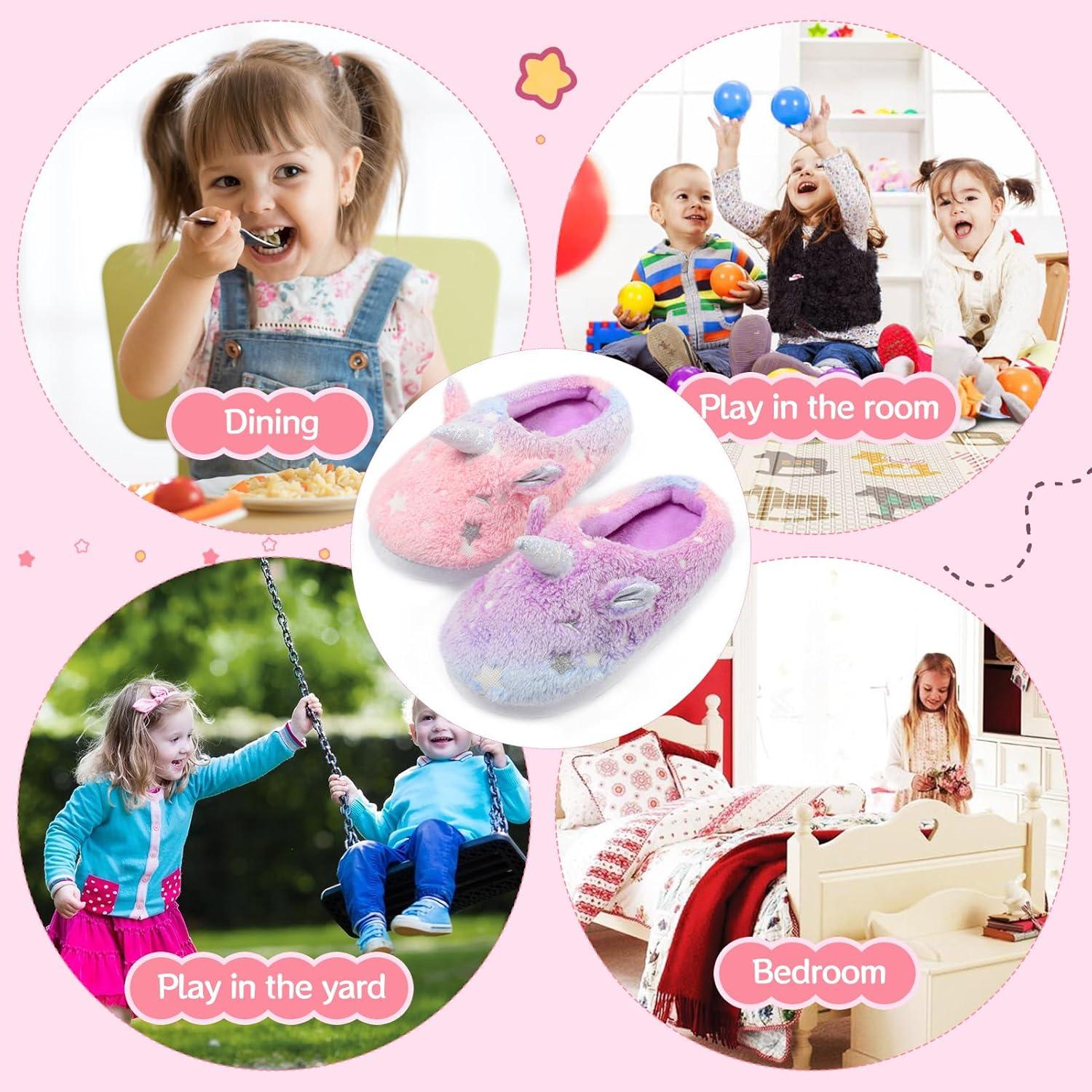 imageFuzzy Unicorn Slippers for Boys Girls Glow in the Dark Memory Foam House Slipper Anti Slip SolesLittle KidBig KidMulticolor Purple