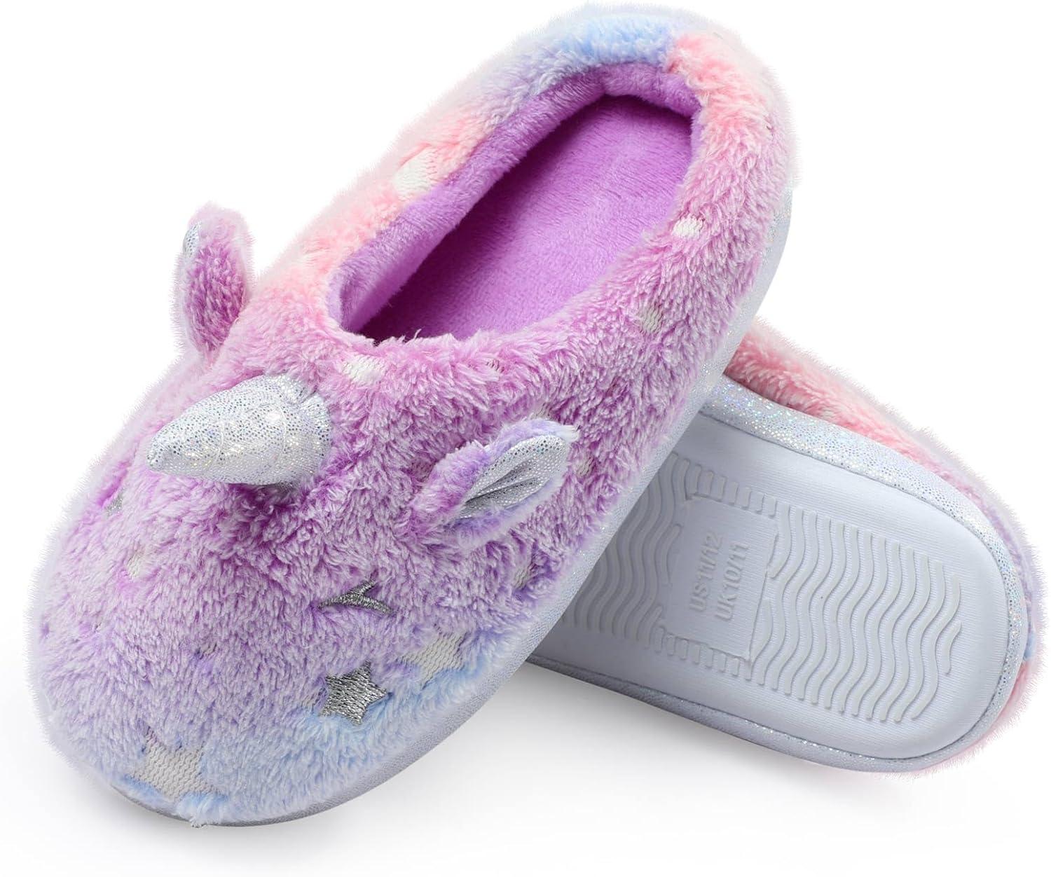 imageFuzzy Unicorn Slippers for Boys Girls Glow in the Dark Memory Foam House Slipper Anti Slip SolesLittle KidBig KidMulticolor Purple