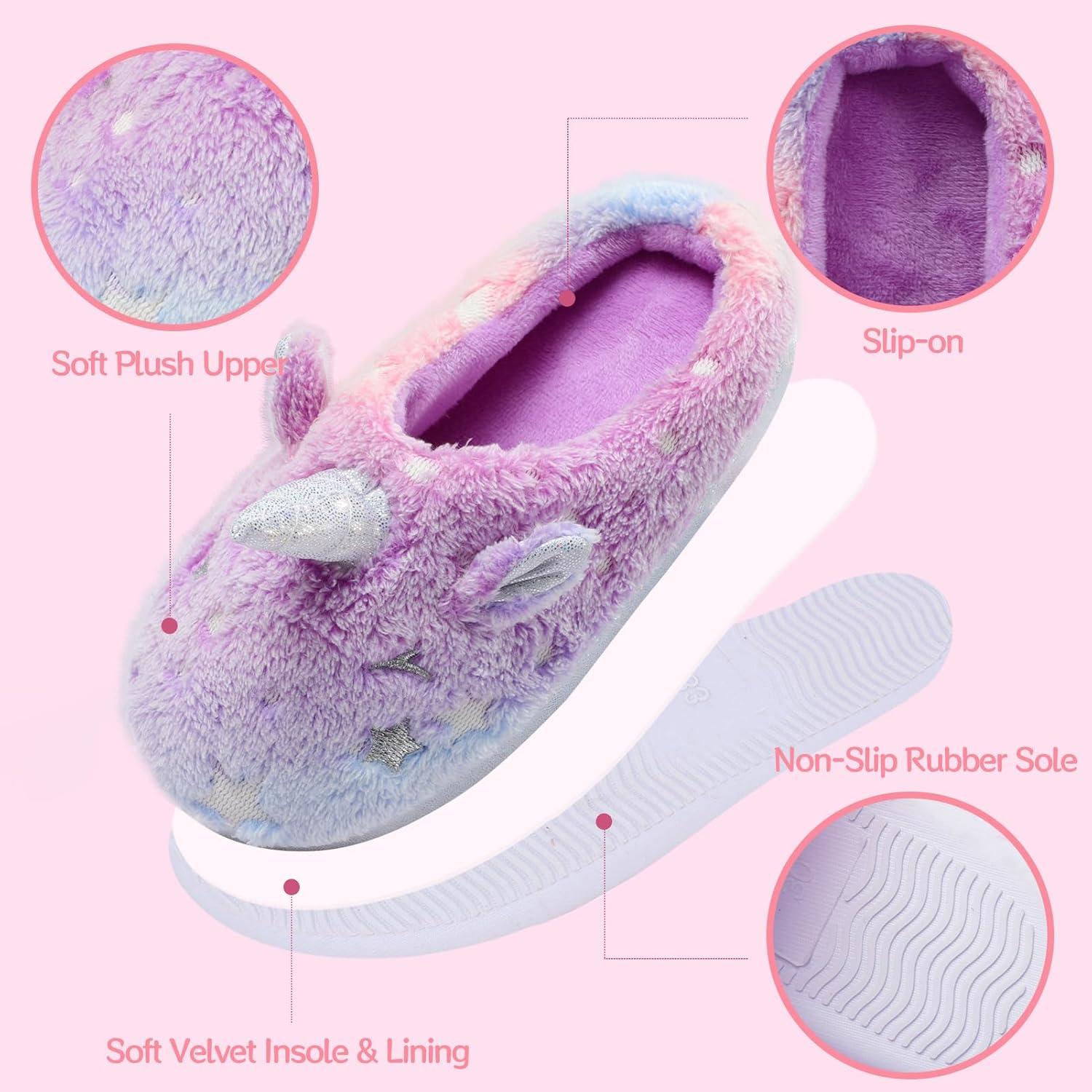 imageFuzzy Unicorn Slippers for Boys Girls Glow in the Dark Memory Foam House Slipper Anti Slip SolesLittle KidBig KidMulticolor Purple