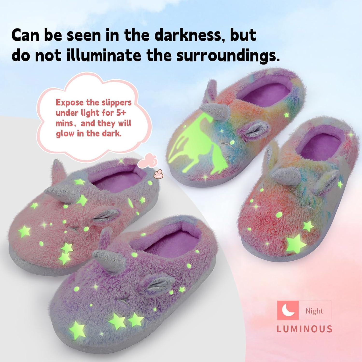 imageFuzzy Unicorn Slippers for Boys Girls Glow in the Dark Memory Foam House Slipper Anti Slip SolesLittle KidBig KidMulticolor Purple