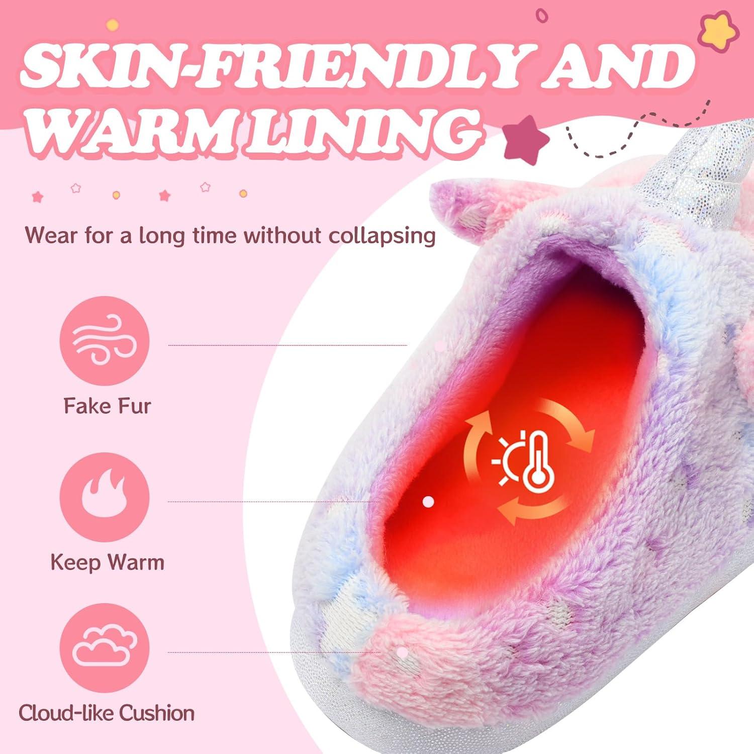 imageFuzzy Unicorn Slippers for Boys Girls Glow in the Dark Memory Foam House Slipper Anti Slip SolesLittle KidBig KidMulticolor Purple