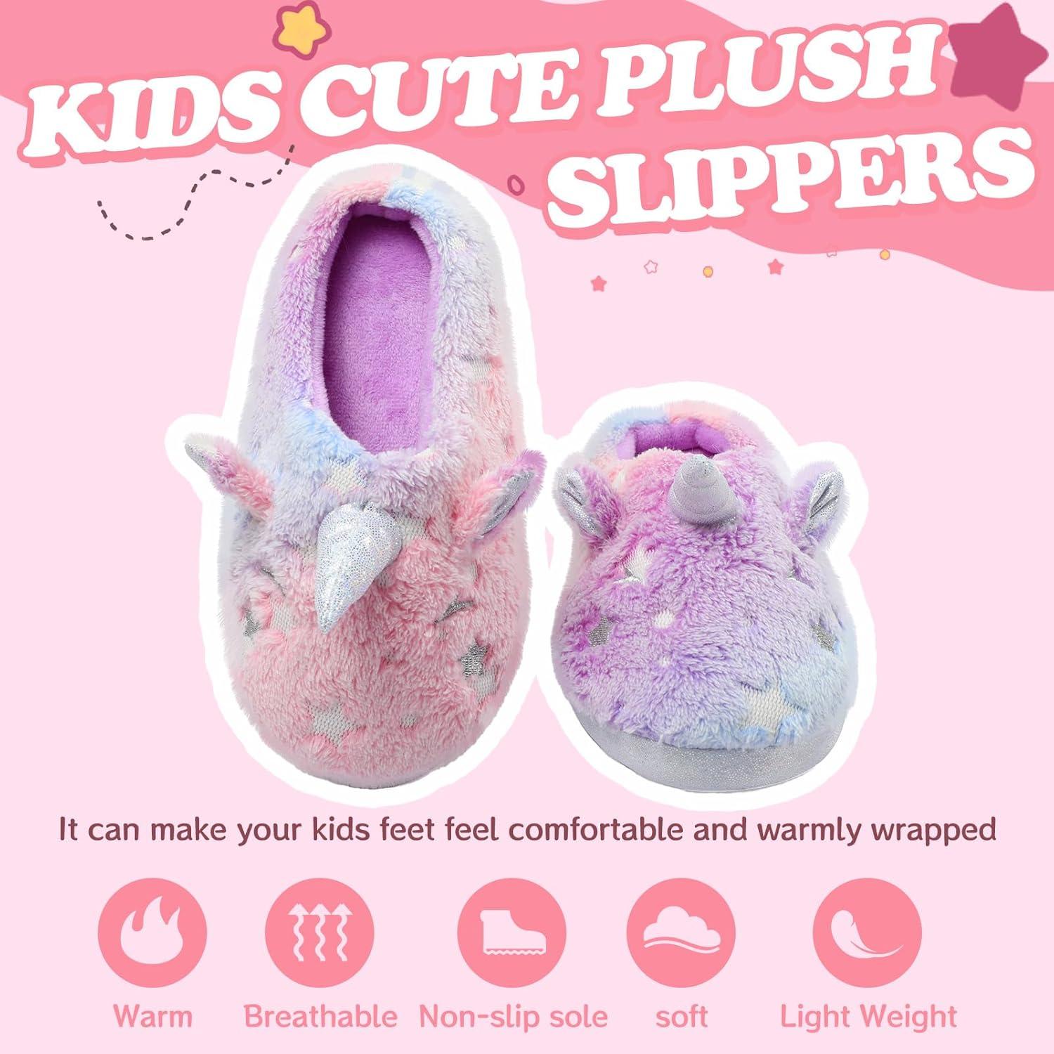 imageFuzzy Unicorn Slippers for Boys Girls Glow in the Dark Memory Foam House Slipper Anti Slip SolesLittle KidBig KidMulticolor Purple