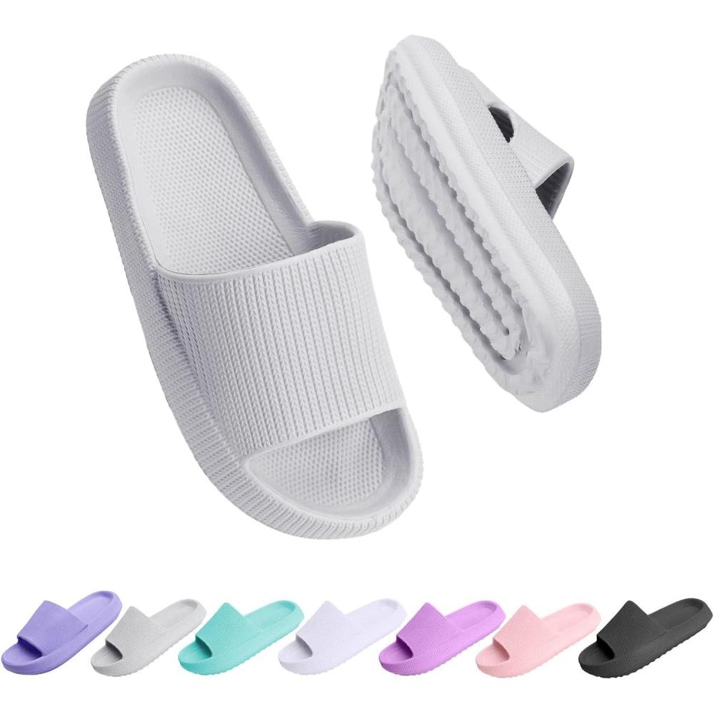 imageCloud Slides for Kids Girls Boys Pillow Slippers Shower Bathroom Comfort NonSlip Thick Sole Slippers Summer Beach Shoes for Little KidBig KidGrey
