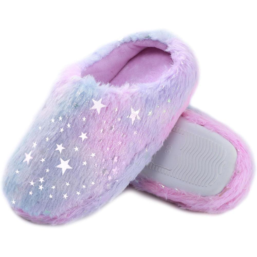 imageGirls Plush Faux Fur Slip on House Slippers Clog with Memory Foam  Bedroom Slippers Outdoor Indoor Faux Fur LinedColorful  Blue Purple
