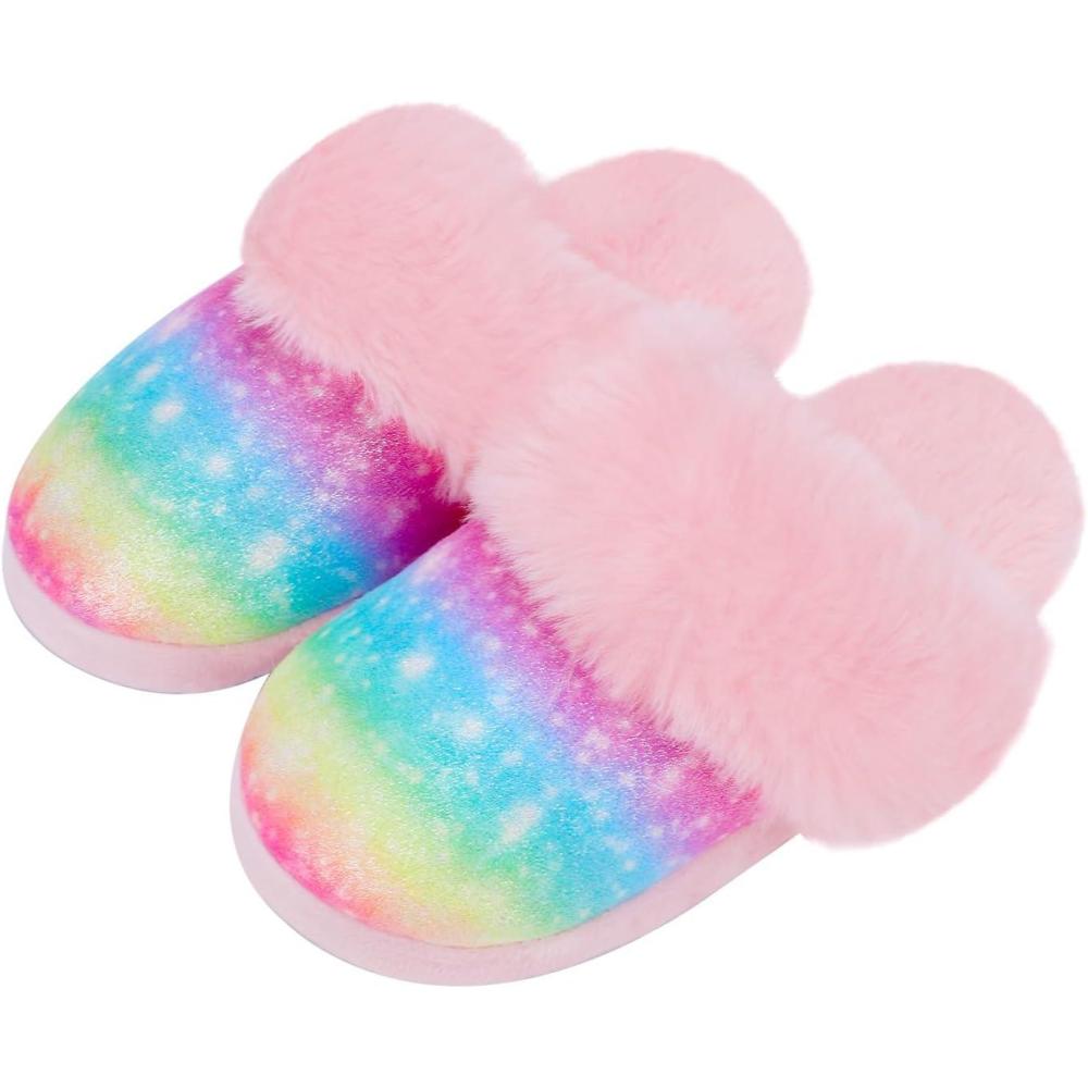 imageGirls Plush House Slippers Fluffy Sequin Slippers Cute Faux Fur Slipon Shoes Memory Foam House SlipperMermaid  Rainbow Pink