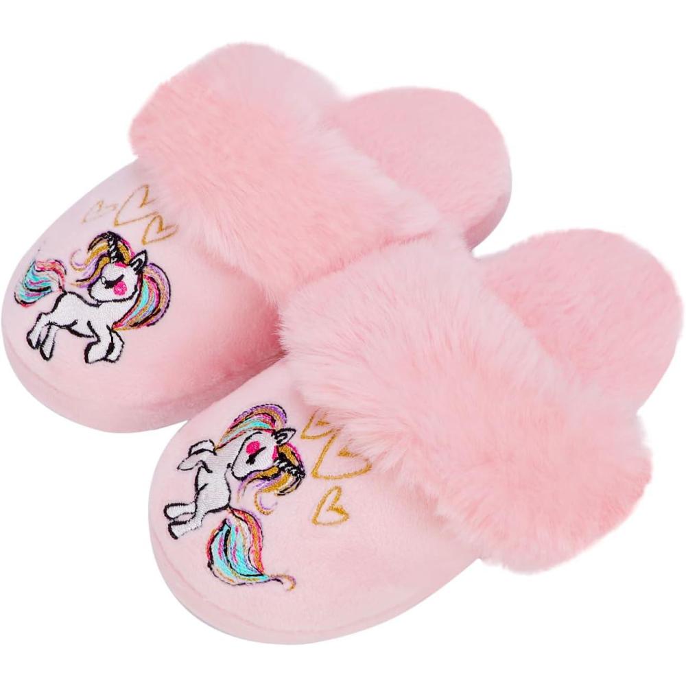 imageGirls Plush House Slippers Fluffy Sequin Slippers Cute Faux Fur Slipon Shoes Memory Foam House SlipperUnicorn  Pink