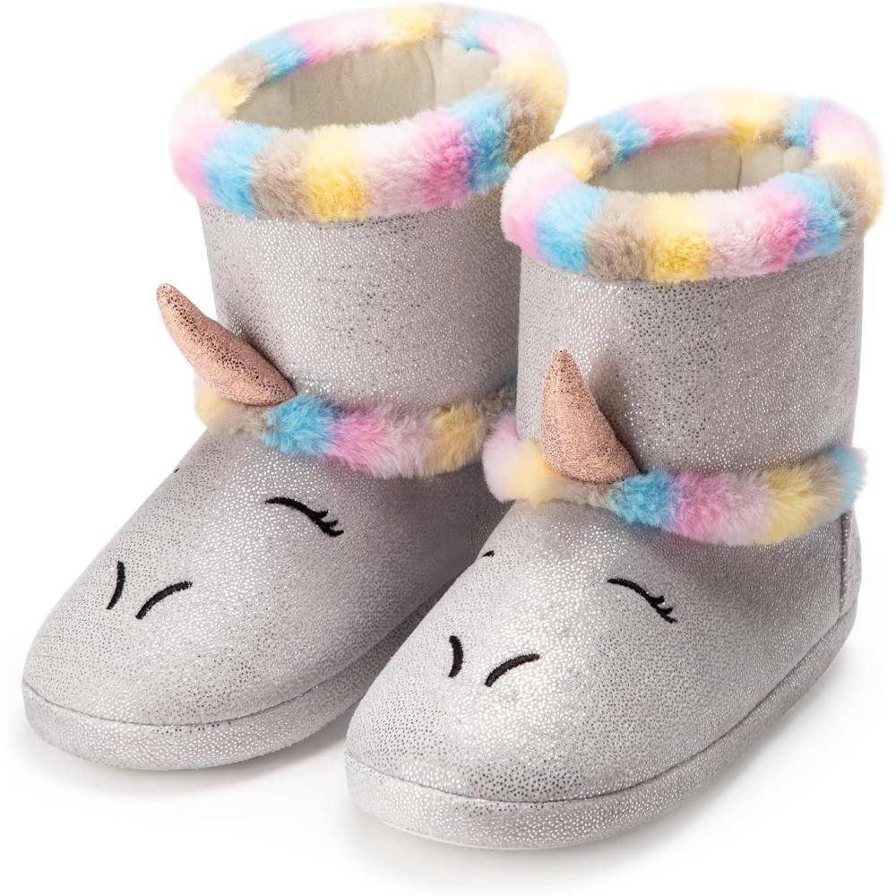 imageGirls Plush House Slippers Fluffy Sequin Slippers Cute Faux Fur Slipon Shoes Memory Foam House SlipperUnicorn Silver Booties