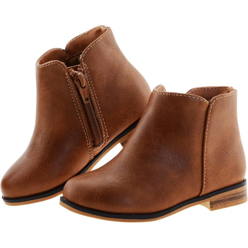 imageLseLom Girls Ankle Boots for ToddlerLittle Kids  Brown Suede Zipper LowTop Flat Heel CasualBrown