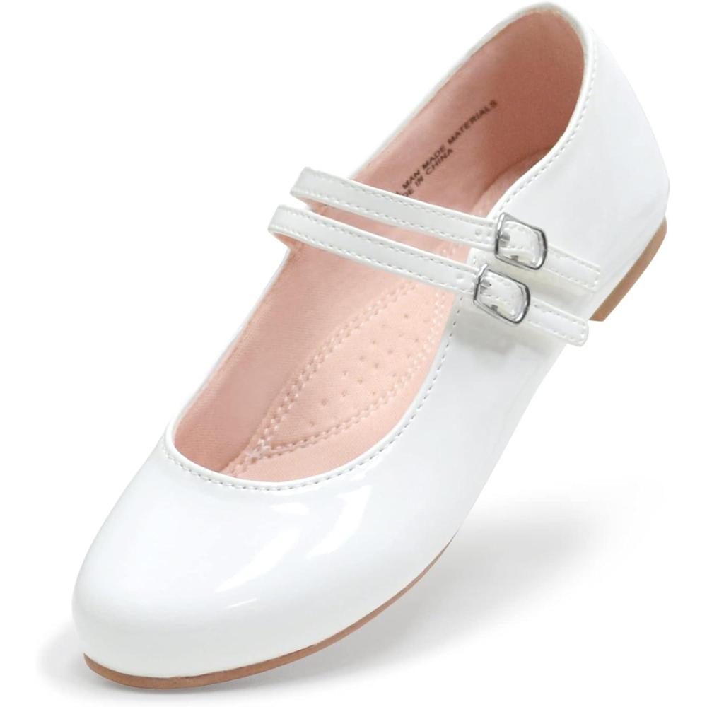 imageLseLom Girls Dress ShoesMary Jane Shoes for Girls Low Heel Princess Hook and Loop Dress Shoes Party Wedding Flats for LittleBig KidsWhiteb