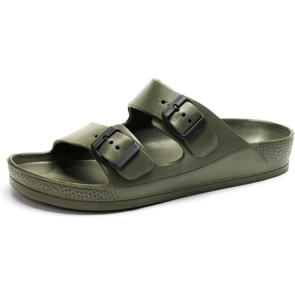 imageLuffymomo Adjustable Slip on Eva Double Buckle Slides for MensArmy Green