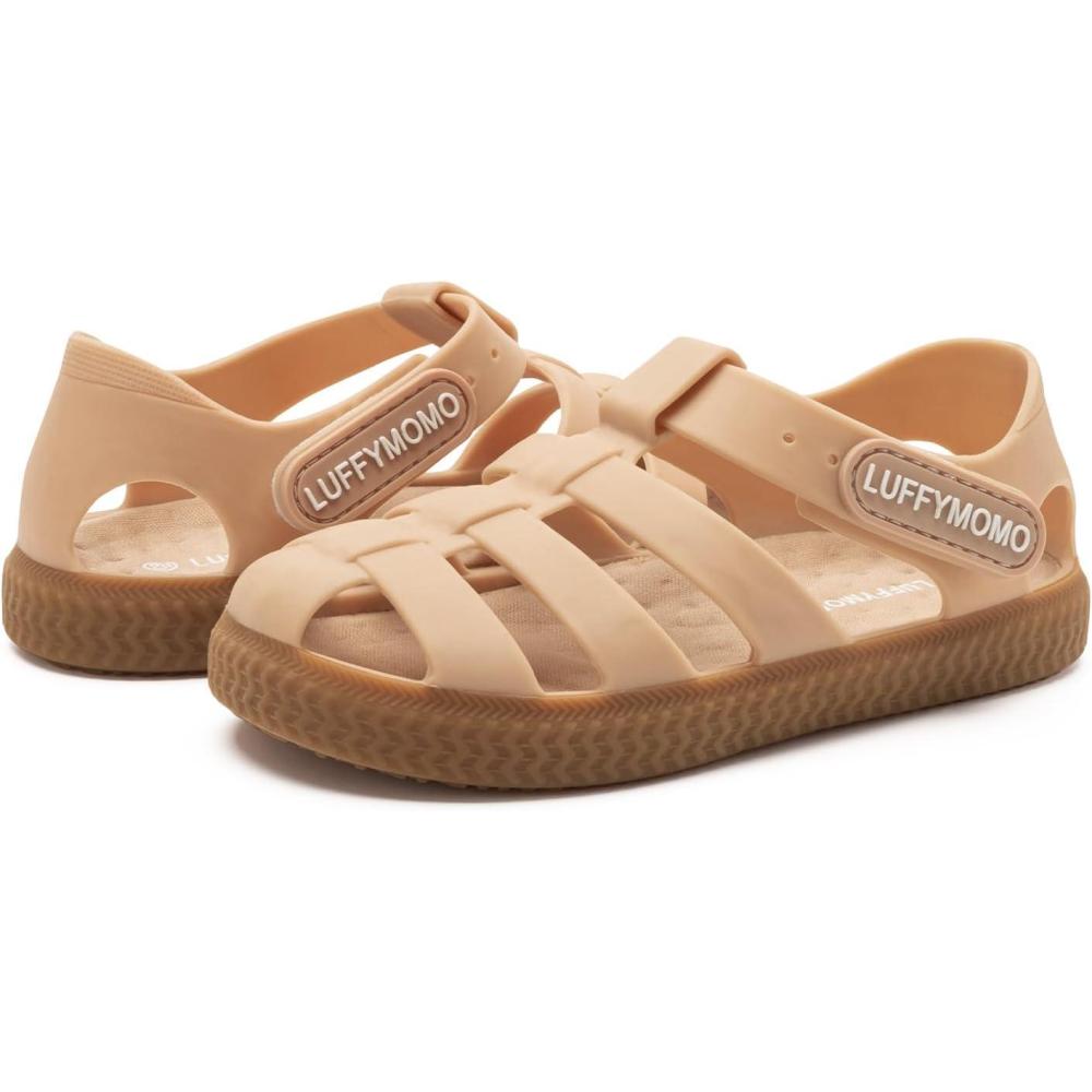 imageLuffymomo Boys Girls Closed Toe Sandals Lightweight Beach Water Shoes Adjustable Summer Outdoor Sandal for ToddlerLittle KidsBeigeBrown