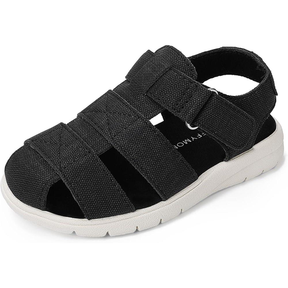 imageLuffymomo Boys Girls Sandals Closed Toe Lightweight Shoes Adjustable Beach Summer Sandal for Toddler KidsBlack