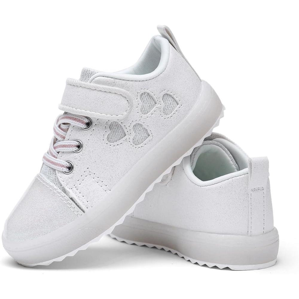 imageLuffymomo Girls Casual Sneakers Slip on Comfortable Walking Shoes Sparkle Glitter Fashion Sneakers ToddlerLittle KidsWhite