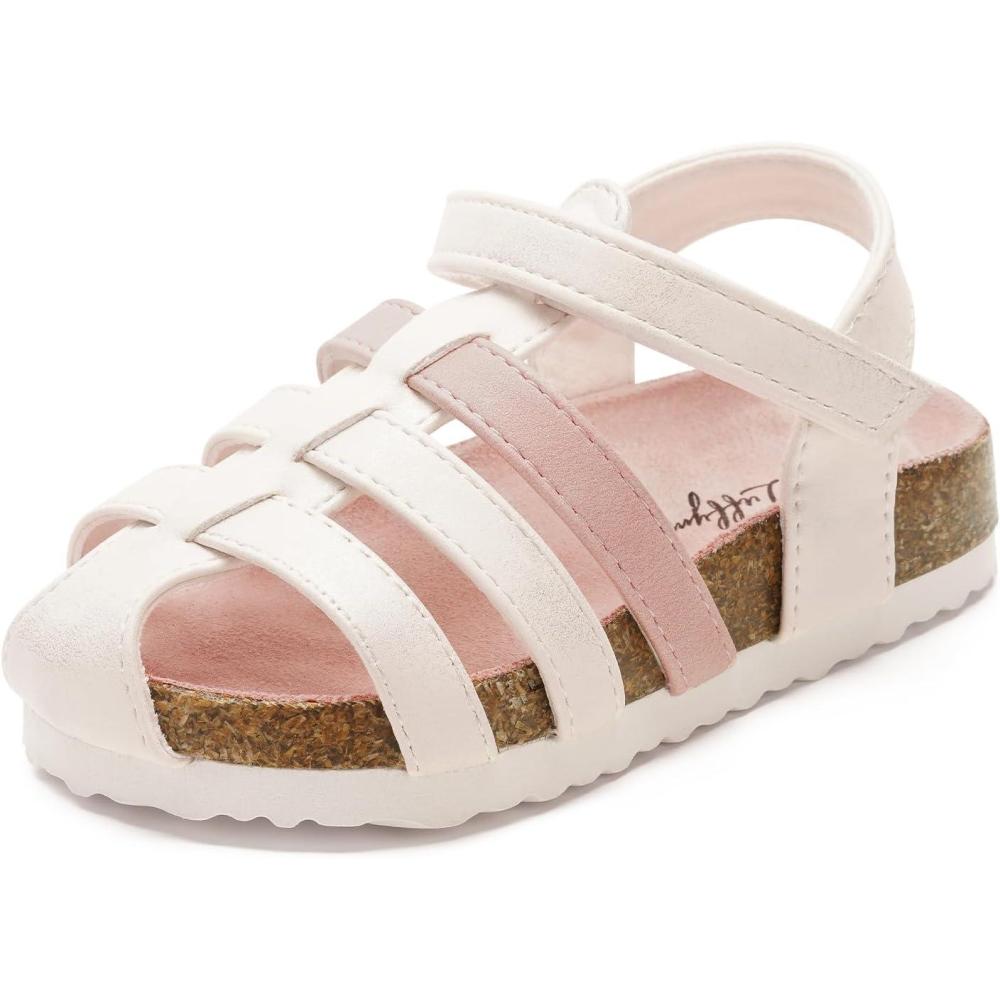 imageLuffymomo Girls Summer SandalsClosed Toe Slides OutdoorIndoor Shoes for ToddlerLittle KidWhite S