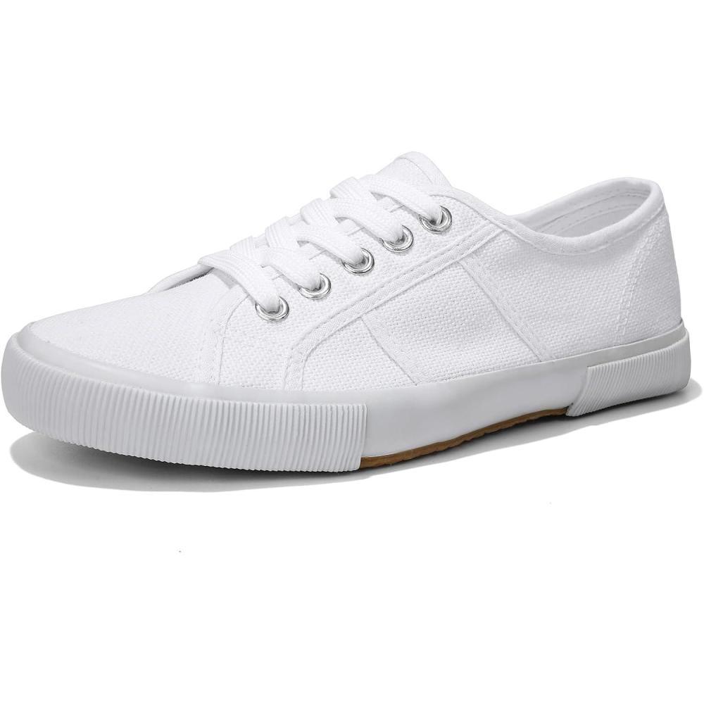 imageLuffymomo Womens Casual Canvas Shoes Comfortable Low Top Walking Shoes Classic Lightweight LaceUp Fashion SneakersWhite