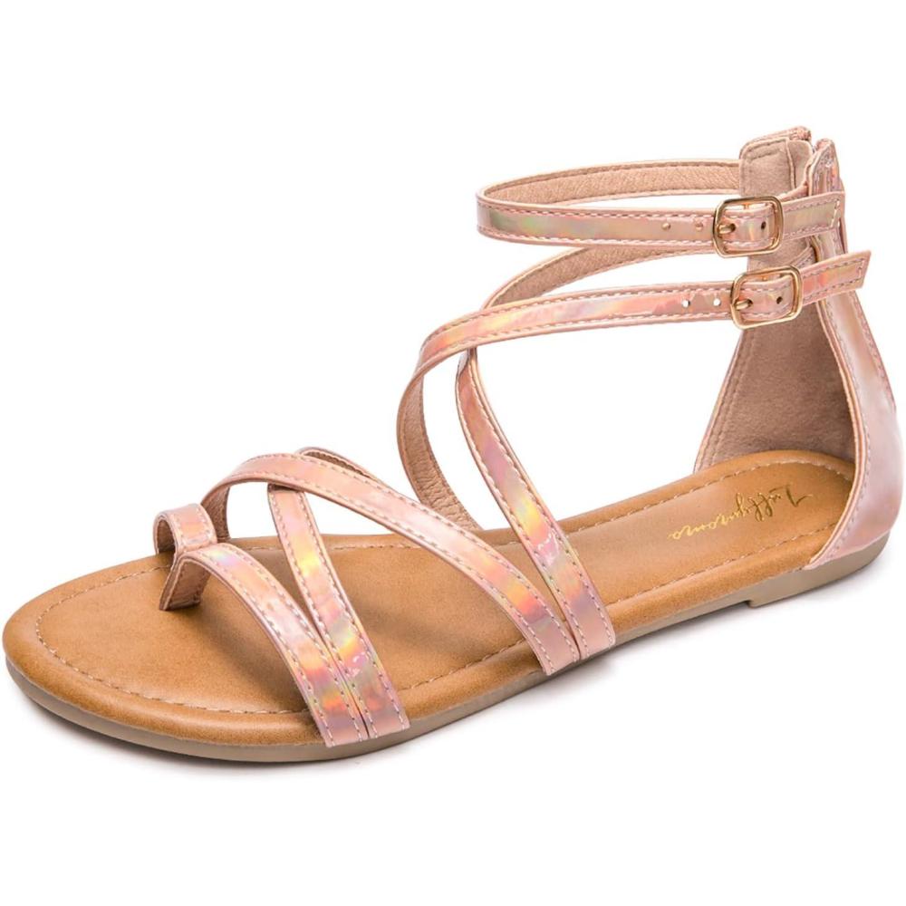 imageLuffymomo Womens Gladiator Strap Sandals Flat Fisherman Thong Cross Strappy SandalsDream Gold Color