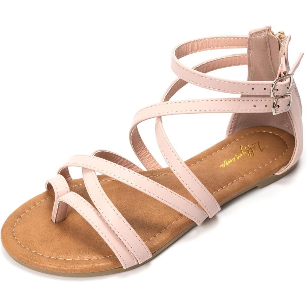 imageLuffymomo Womens Gladiator Strap Sandals Flat Fisherman Thong Cross Strappy SandalsLt Pink