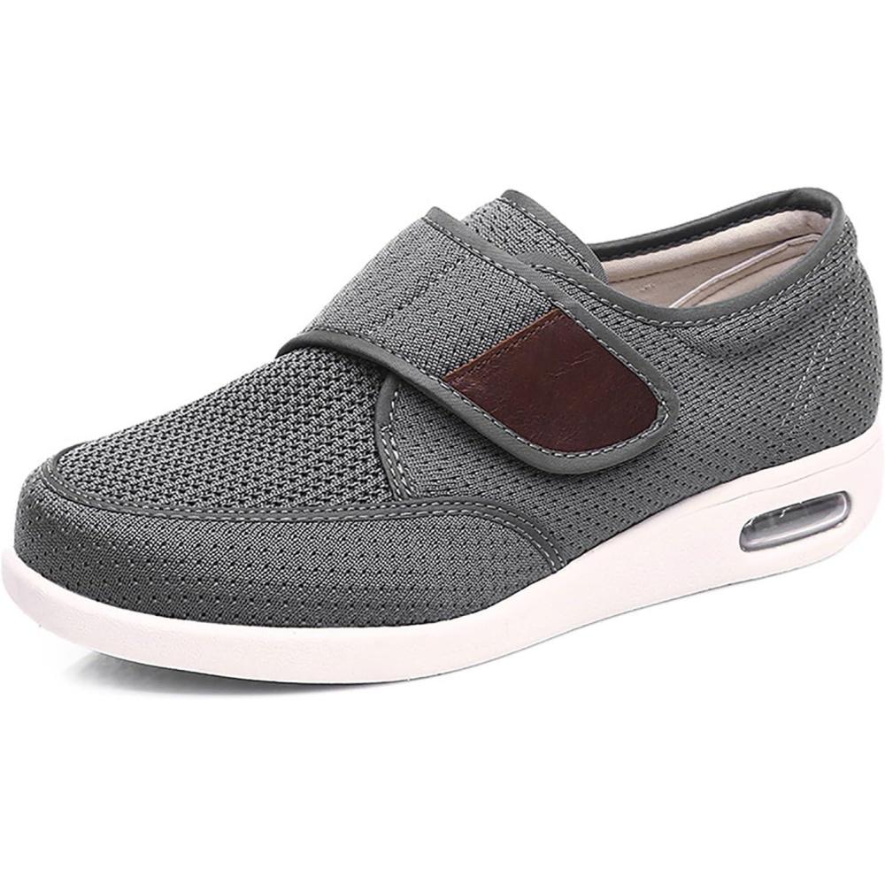 imageMei MACLEOD Diabetic Shoes for Men Extra Wide Shoes for Swollen Feet Adjustable Walking Shoes for Elderly Foot Pain ReliefGrey