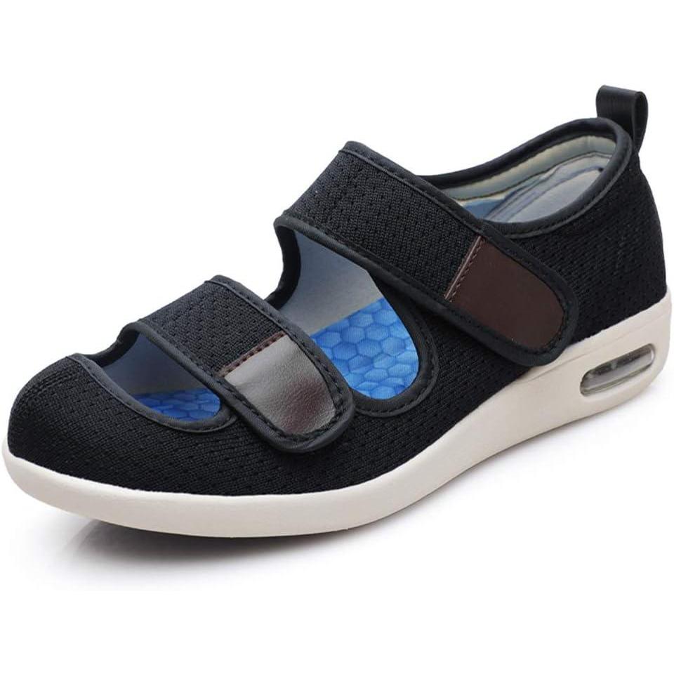 imageMei MACLEOD Wide House Slipper Adjustable Strap Edema Shoes for Swollon Feet Diabetic Indoor OutdoorBlack