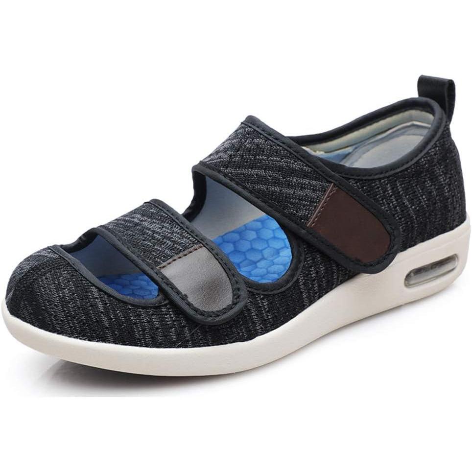 imageMei MACLEOD Wide House Slipper Adjustable Strap Edema Shoes for Swollon Feet Diabetic Indoor OutdoorKnit Black