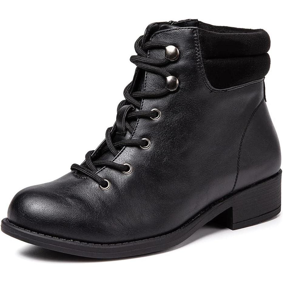 imageMei MACLEOD Womens Lace Ankle Boots with Zipper Casual Hiking Boot Round Toe Low Heel Fashion Booties Work Combat Boots