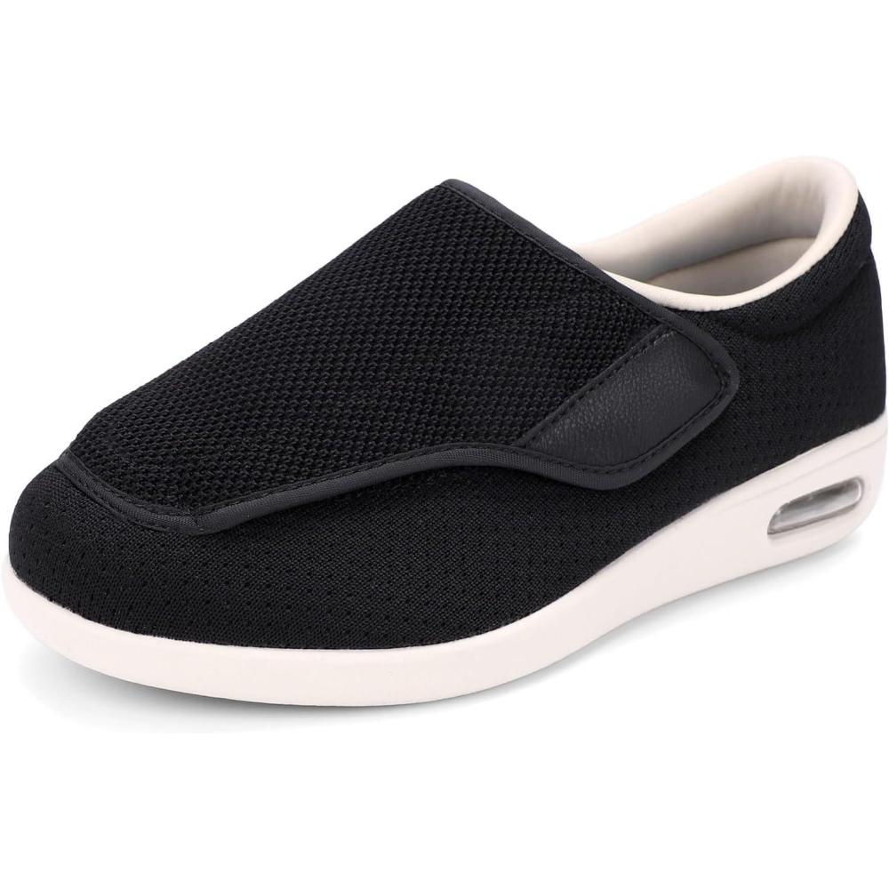 imageMens Diabetic Shoes Lightweight Wide Width Walking Sneakers with Adjustable Closures for Diabetic Edema Plantar Fasciitis Bunions Arthritis Swollen FeetBlack