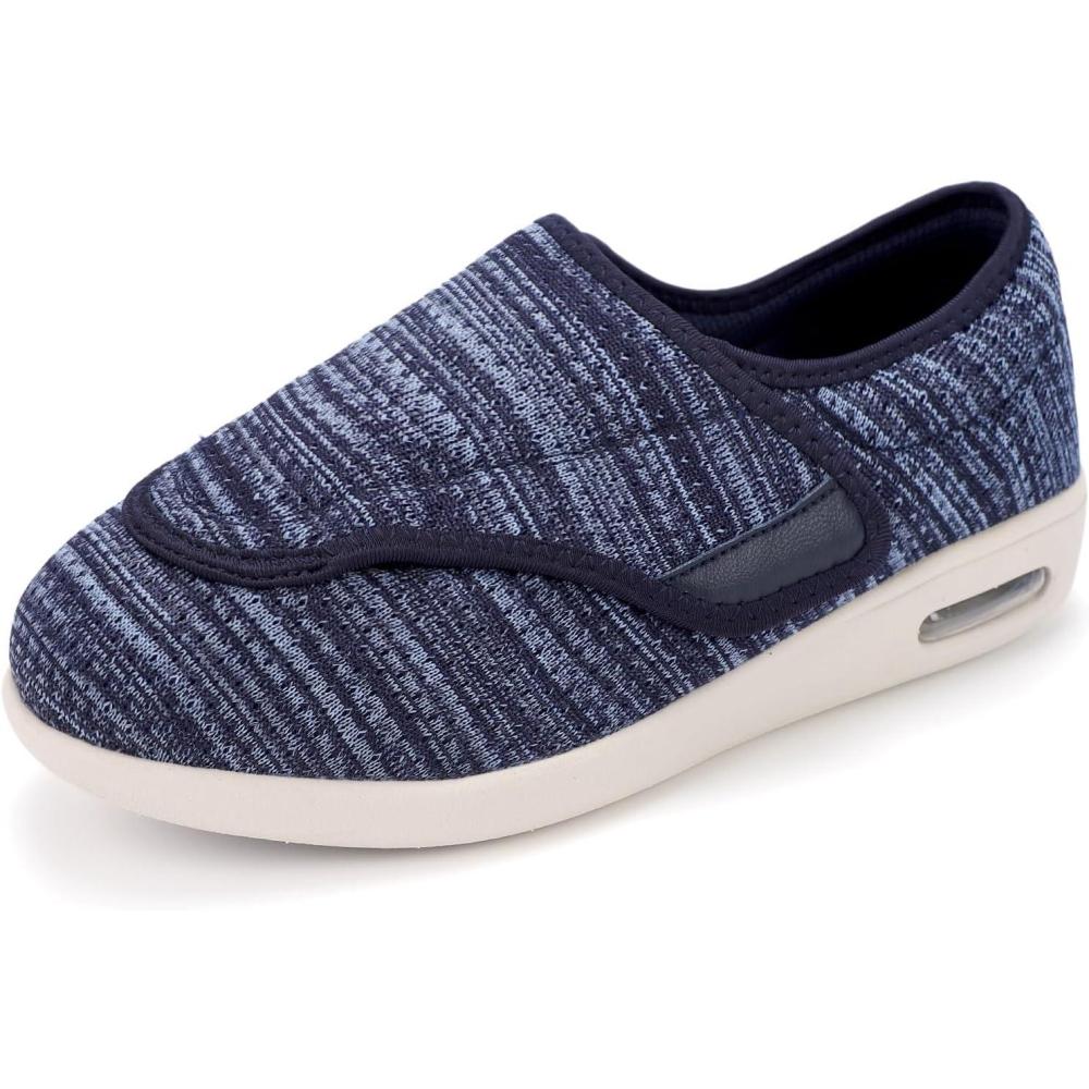 imageMens Diabetic Shoes Lightweight Wide Width Walking Sneakers with Adjustable Closures for Diabetic Edema Plantar Fasciitis Bunions Arthritis Swollen FeetBlue Blended Yarn