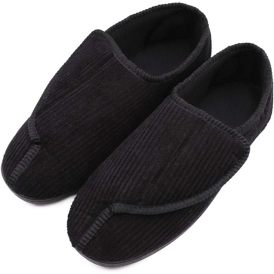 imageMens Diabetic Slippers Extra Wide Memory Foam Comfort House Shoes with Adjustable Closure for Swollen Feet Edema Arthritis Elderly IndoorOutdoorBlack