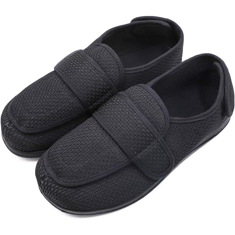 imageMens Extra Wide Width Diabetic Recovery Slippers Adjustable Closures Swollen Feet Arthritis Edema Orthopedic Footwear IndoorOutdoor Walking ShoesBlack Mesh