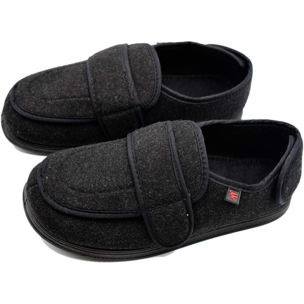 imageWomens Wide Width House Shoes with Memory Foam Support Swollen Feet Edema Relief Cozy Outdoor Sole Diabetic House Slippers for Elderly Plantar FasciitisBlackfleece