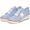 imageMei MACLEOD Womens Lace Up Heeled Sneakers Fashion Platform Wedge Sneakers Casual Canvas Shoes for GirlsLight Blue