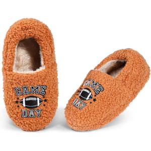 Boys Ball Sports Slippers Kids Warm Bedroom Slippers Memory Foam Non-Slip Winter Indoor Shoes (Toddler/Little Kid/Big Kid)(Basketball Orange)