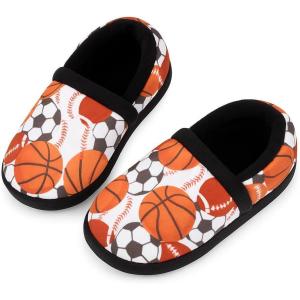 Boys Ball Sports Slippers Kids Warm Bedroom Slippers Memory Foam Non-Slip Winter Indoor Shoes (Toddler/Little Kid/Big Kid)(Football & Basketball)
