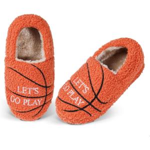 Boys Ball Sports Slippers Kids Warm Bedroom Slippers Memory Foam Non-Slip Winter Indoor Shoes (Toddler/Little Kid/Big Kid)(Football Brown)