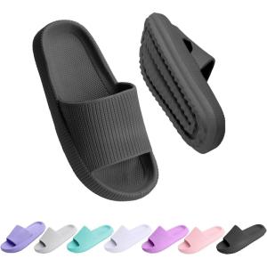 Cloud Slides for Kids, Girls Boys Pillow Slippers Shower Bathroom, Comfort Non-Slip Thick Sole Slippers Summer Beach Shoes for Little Kid/Big Kid(Black)