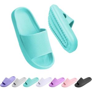 Cloud Slides for Kids, Girls Boys Pillow Slippers Shower Bathroom, Comfort Non-Slip Thick Sole Slippers Summer Beach Shoes for Little Kid/Big Kid(Green)
