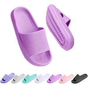 Cloud Slides for Kids, Girls Boys Pillow Slippers Shower Bathroom, Comfort Non-Slip Thick Sole Slippers Summer Beach Shoes for Little Kid/Big Kid(Purple)