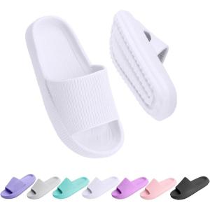 Cloud Slides for Kids, Girls Boys Pillow Slippers Shower Bathroom, Comfort Non-Slip Thick Sole Slippers Summer Beach Shoes for Little Kid/Big Kid(White)