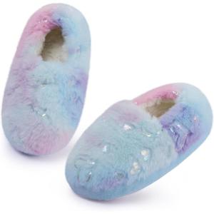 Girls Mermaid Princess Glitter House Slippers No-Slip Memory Foam Slippers for Kids (Little Kid/Big Kid)(Colorful – Blue Purple)
