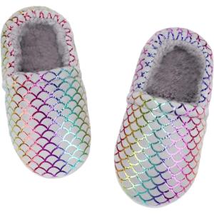 Girls Mermaid Princess Glitter House Slippers No-Slip Memory Foam Slippers for Kids (Little Kid/Big Kid)(Mermaid Scales – Gray)