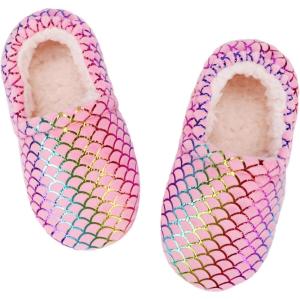 Girls Mermaid Princess Glitter House Slippers No-Slip Memory Foam Slippers for Kids (Little Kid/Big Kid)(Mermaid Scales – Pink)