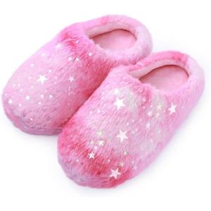 Girls Plush Faux Fur Slip on House Slippers Clog with Memory Foam – Bedroom Slippers Outdoor Indoor Faux Fur Lined(Colorful – Rose)