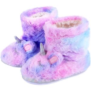 Girls Plush House Slippers Fluffy Sequin Slippers, Cute Faux Fur Slip-on Shoes Memory Foam House Slipper(Purple Booties)