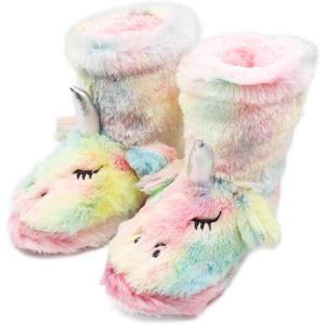 Girls Plush House Slippers Fluffy Sequin Slippers, Cute Faux Fur Slip-on Shoes Memory Foam House Slipper(Rainbow)