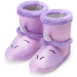 Girls Plush House Slippers Fluffy Sequin Slippers, Cute Faux Fur Slip-on Shoes Memory Foam House Slipper(Unicorn Purple Booties)