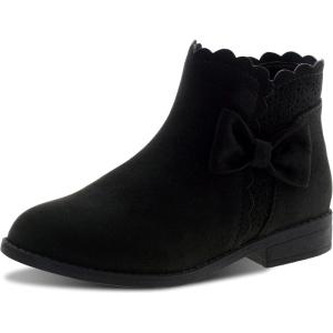 LseLom Girls Ankle Boots Kids Ankle Booties Bow Side Zipper Low Heel Outdoor Warm Shoes for Little Kids/Big Kids(Black a)