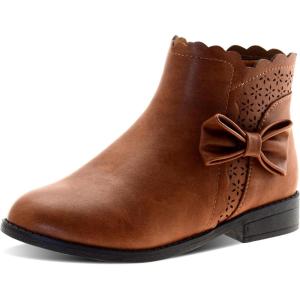 LseLom Girls Ankle Boots Kids Ankle Booties Bow Side Zipper Low Heel Outdoor Warm Shoes for Little Kids/Big Kids(Brown a)