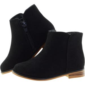 LseLom Girls Ankle Boots for Toddler/Little Kids – Brown, Suede, Zipper, Low-Top, Flat Heel, Casual(Black)