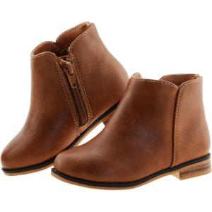 LseLom Girls Ankle Boots for Toddler/Little Kids – Brown, Suede, Zipper, Low-Top, Flat Heel, Casual(Brown)
