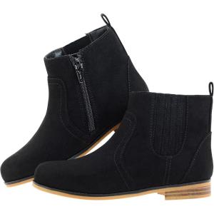 LseLom Girls Chelsea Boots Ankle Boots for Girls with Zipper Short Suede Booties Fashion Boots for Toddler/Little Kids(Black)